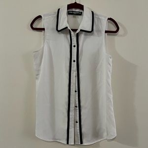 Karl Lagerfeld White Sleeveless Blouse with Black Trim